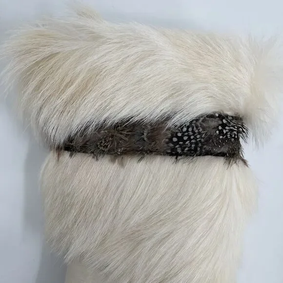 Bearpaw Wedge Goat Fur Winter Boots Womens 5 White Feathers - Picture 9 of 9